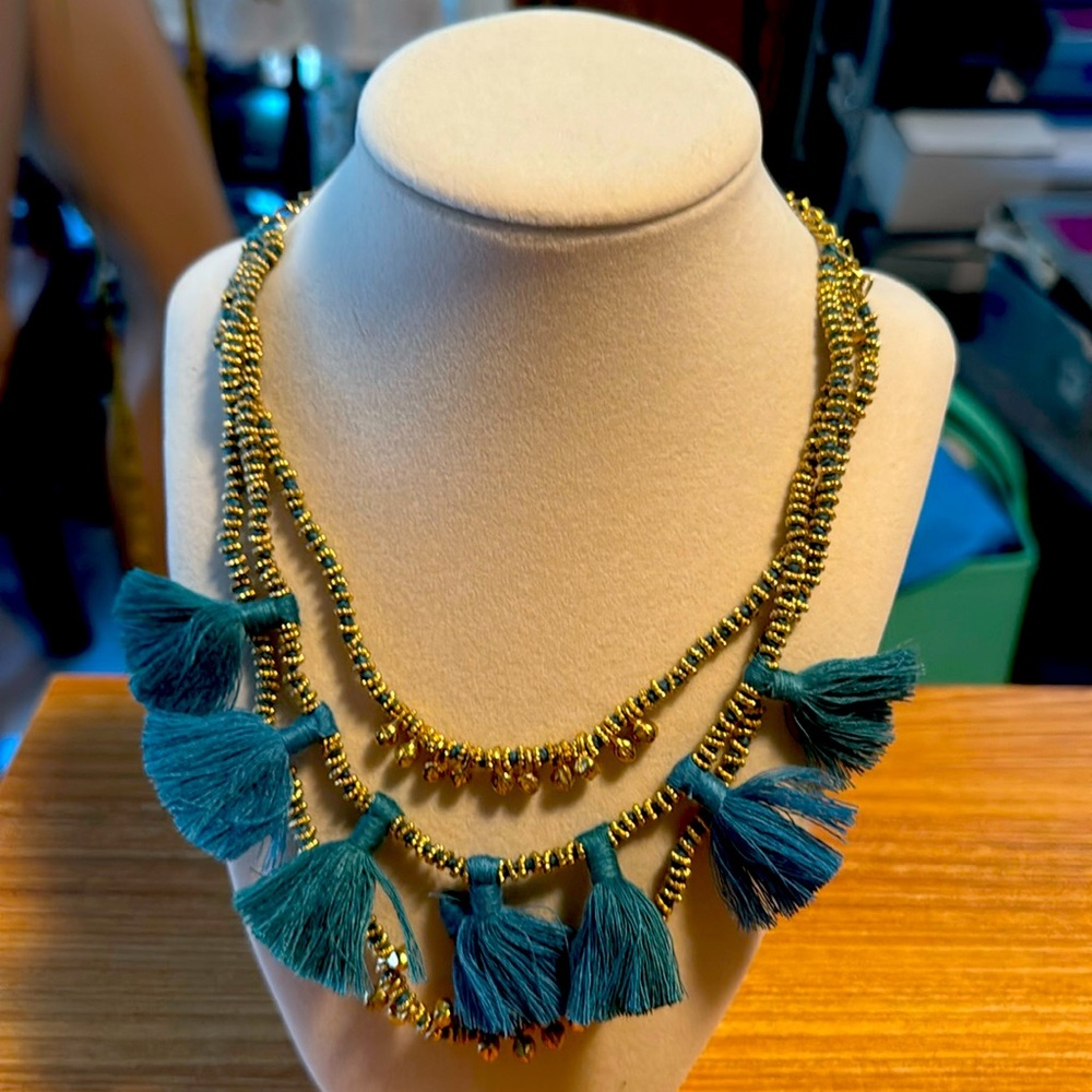 Elegant Gold and Green Tassel Necklace